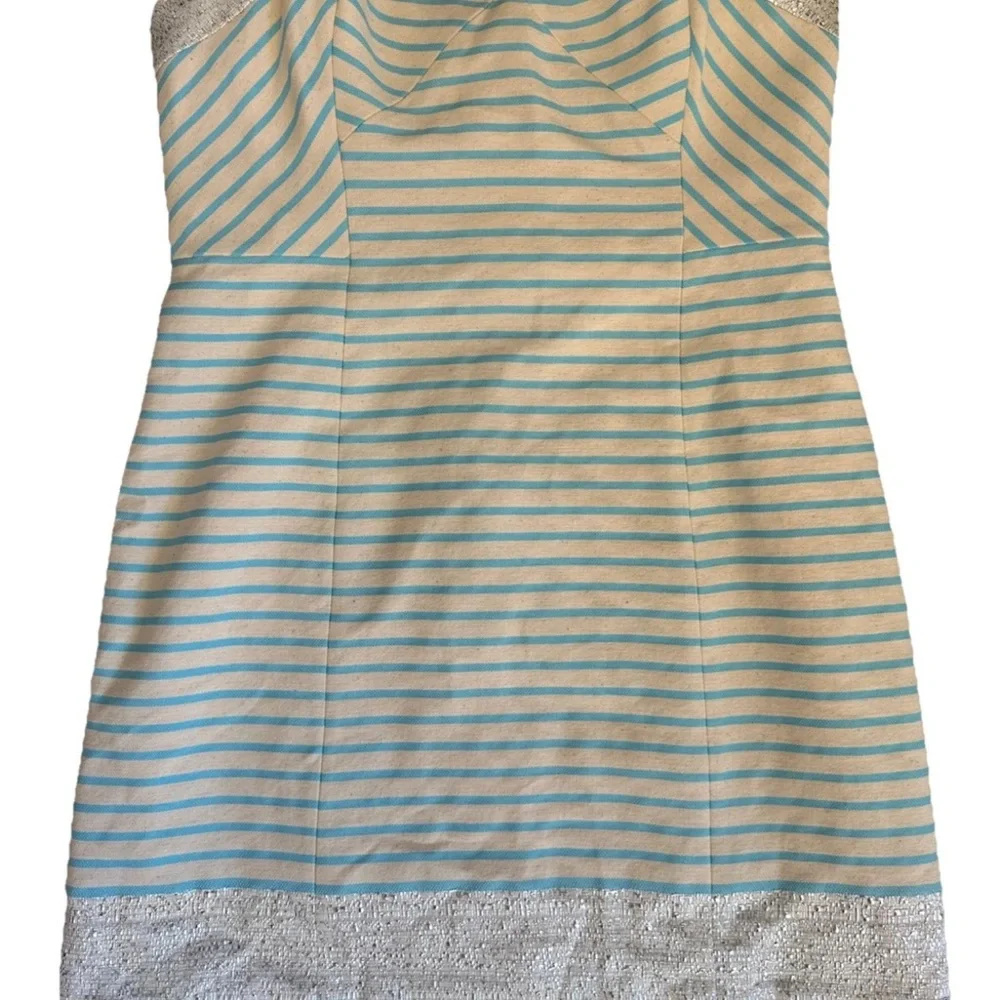 Lilly Pulitzer Remi Dress 10 Blue Horizon Bayview Stripe Metallic W/Strap $198 - Picture 2 of 6